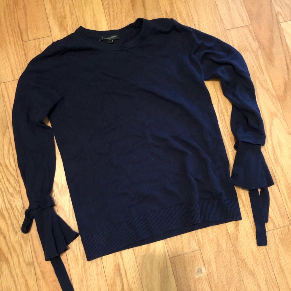 Navy sweater with fun tie sleeves